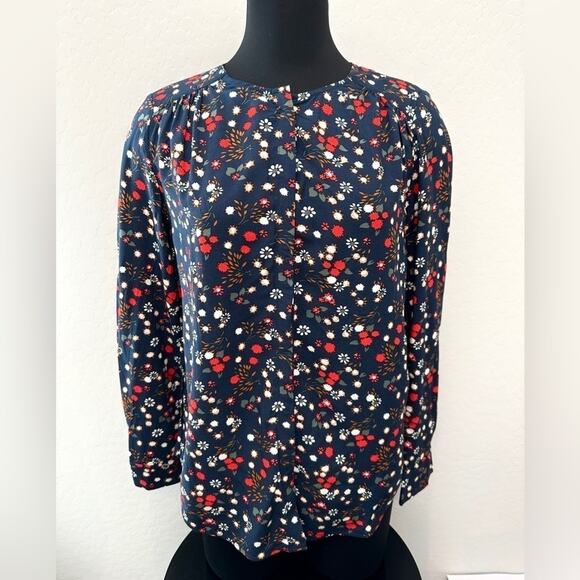 LEVI’S | Navy Floral Blouse Whimsical Print Long Sleeve Button Top | Size Small - Picture 2 of 7
